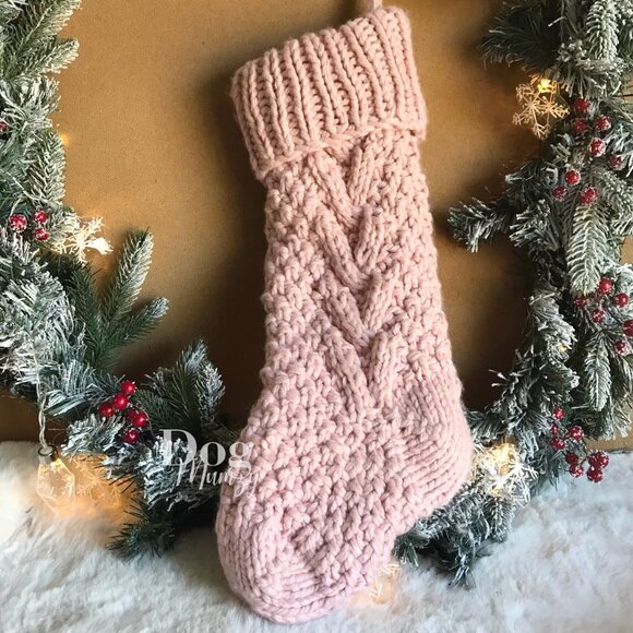 x2 Cupcakes & Cashmere Pink Chunky Handknit Christmas Stocking - Picture 2 of 4